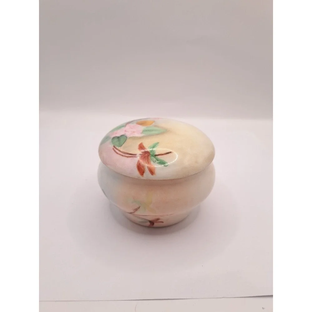 Antique La Seynie Limoges P&P France Pink Dogwood Handpainted Vanity Powder Dish